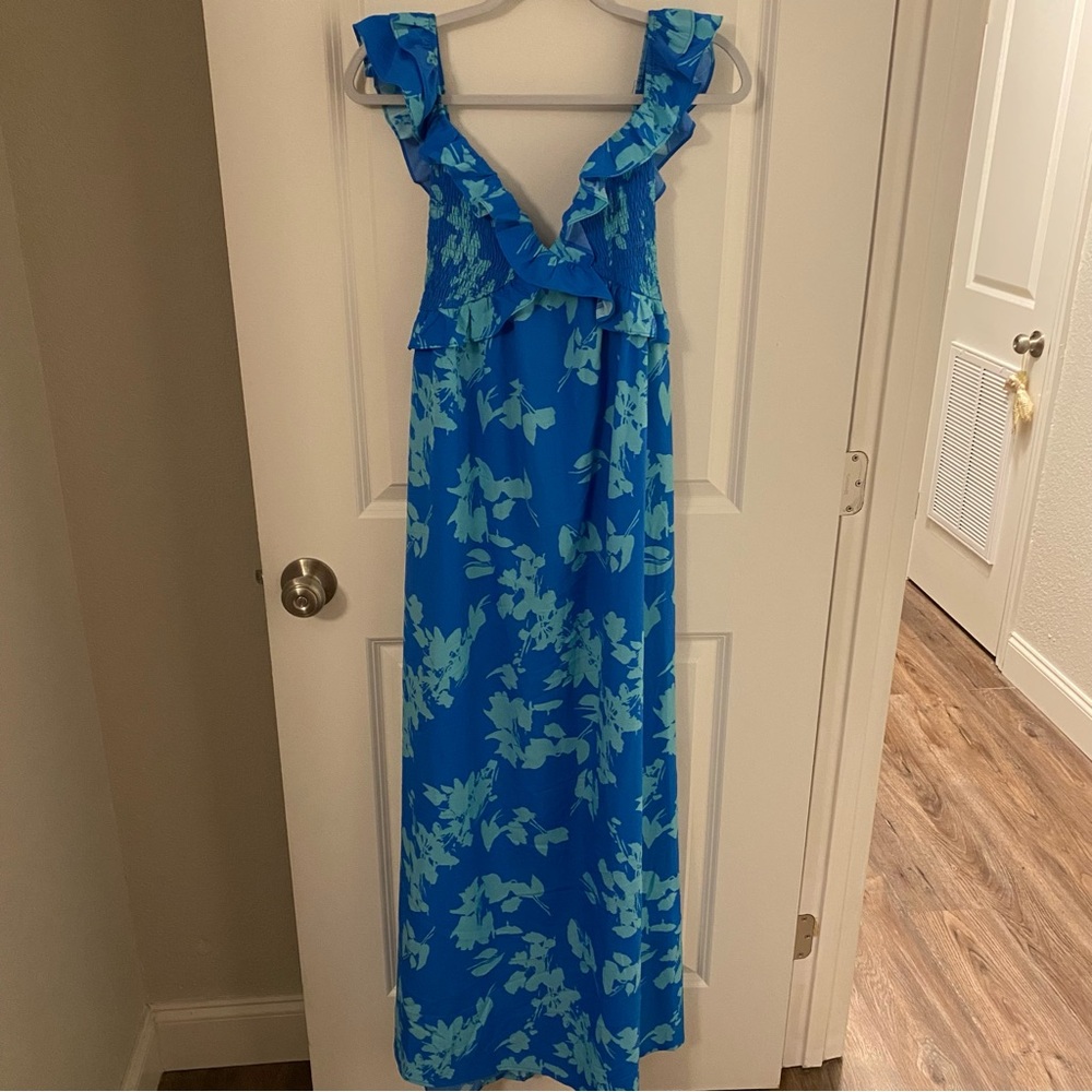 Blue Floral Backless Dress